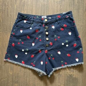 Urban Outfitters BDG Hazel Strawberry Cherry High-Waist Button Fly Shorts